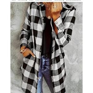 Women's Long Sleeve Black and White Plaid Shirt - 3XL